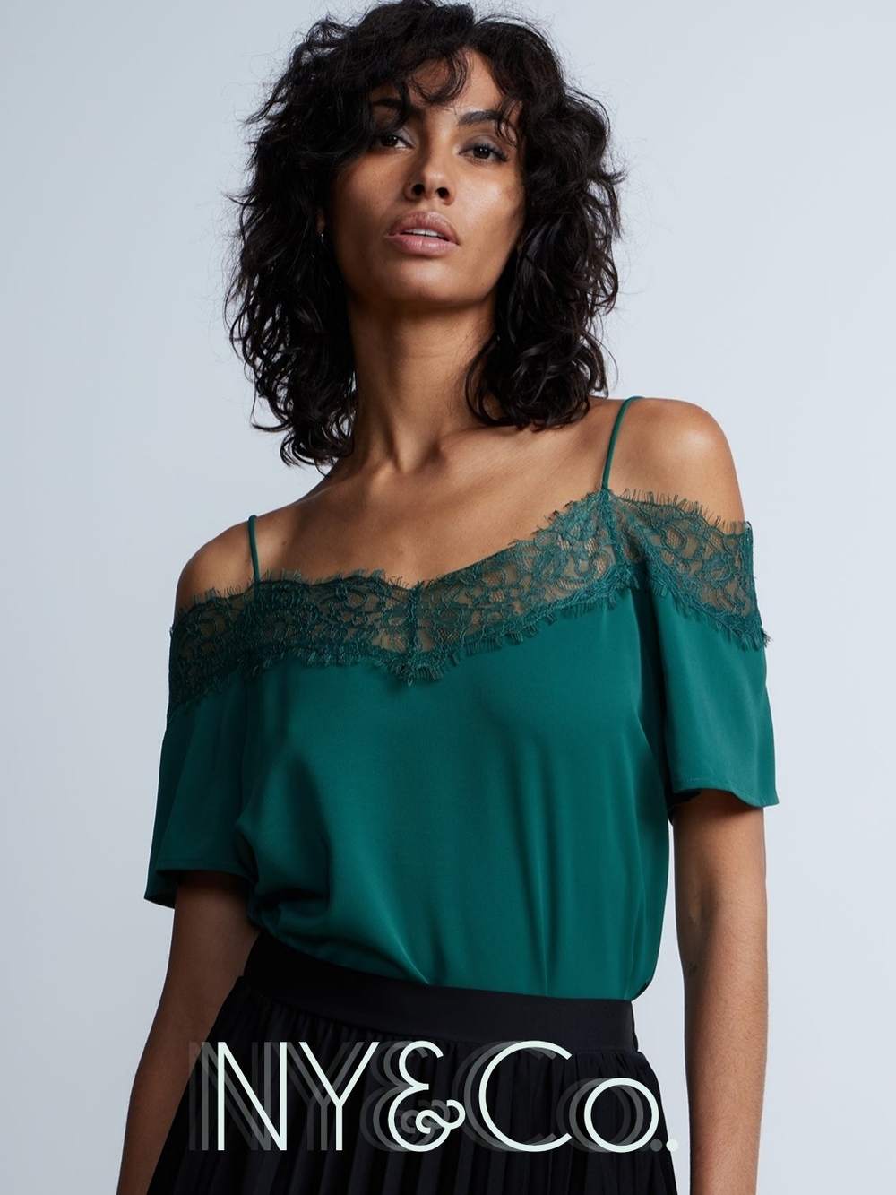 NY & Co Lace-Trim Cold Shoulder Top